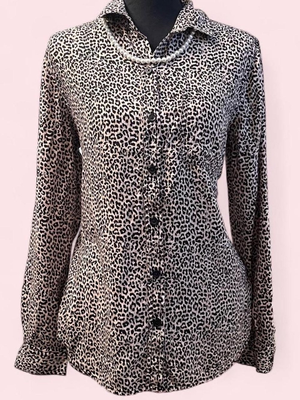 beachlunchlounge Leopard Print Button-Down Shirt - Taupe & Black